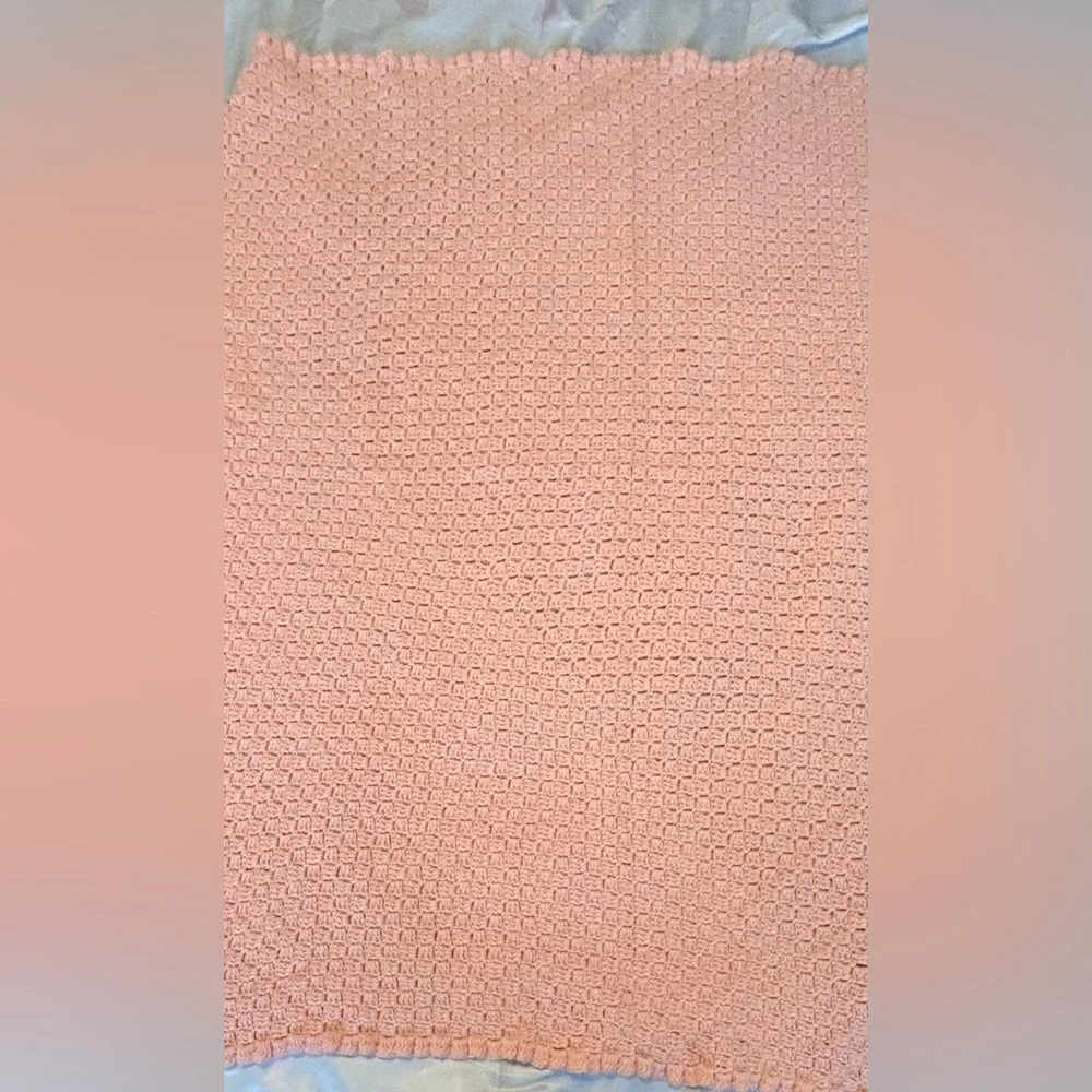 Vintage Handmade Crochet Afghan Throw/ Baby‎ Blanket Pink 36x50